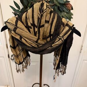 Minimalist Boho Reversible Plaid Colorblock Lightweight Scarf with Fringe OS